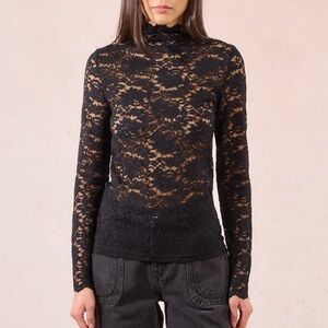Molly Bracken Women’s Knitted Undersweater Sz XS Black Semi-Sheer Lace NWT